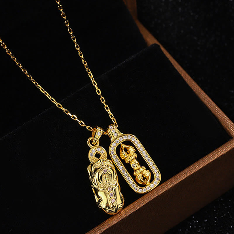Buddha Stones999 スターリングシルバー ゴールデンPiXiu銅貨 金剛杵 富のネックレス ペンダント - image 3