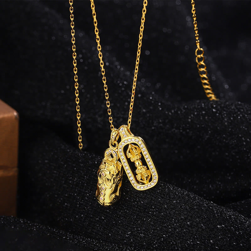 Buddha Stones999 スターリングシルバー ゴールデンPiXiu銅貨 金剛杵 富のネックレス ペンダント - image 4