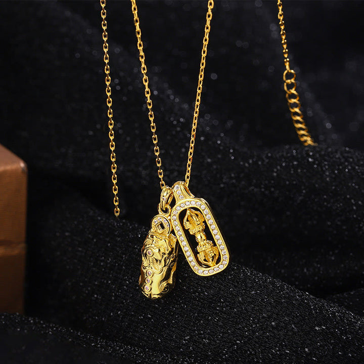 Buddha Stones999 スターリングシルバー ゴールデンPiXiu銅貨 金剛杵 富のネックレス ペンダント - image 4
