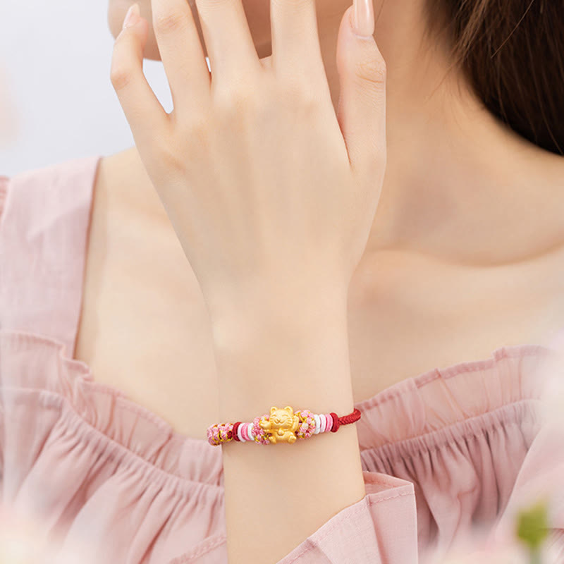 Buddha Stonesハンドメイド 999 スターリングシルバー幸運繁栄の猫インゴット 桃の花 幸運 赤いロープブレスレット - image 9