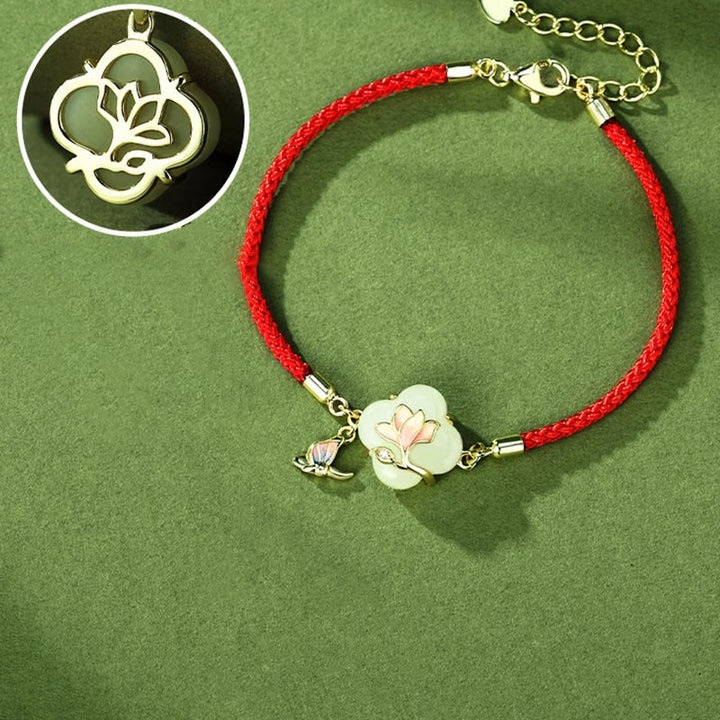 Buddha Stones 925スターリングシルバー 和田翡翠 マグノリアフラワー バタフライ 幸運のチェーンブレスレット