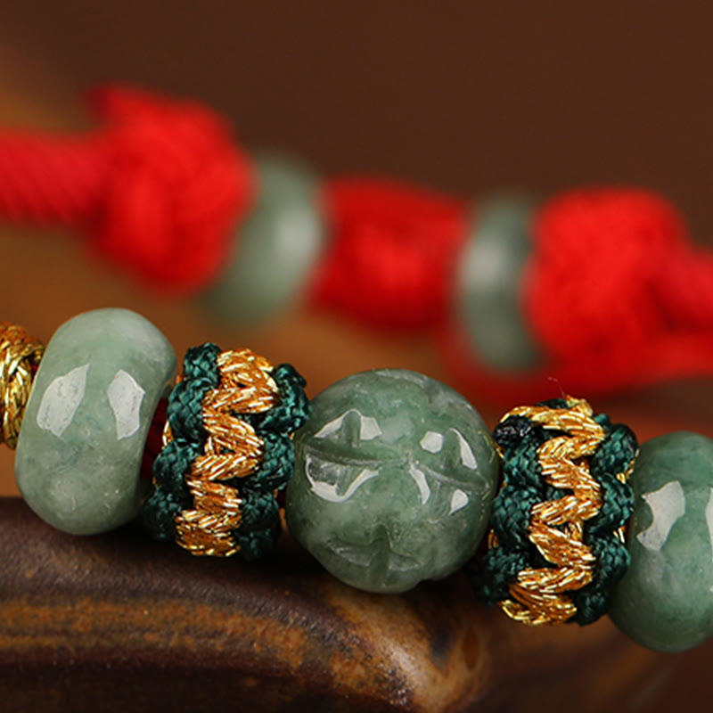 Buddha Stones翡翠そろばんビーズ繁栄の赤い紐ロープブレスレット