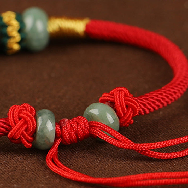 Buddha Stones翡翠そろばんビーズ繁栄の赤い紐ロープブレスレット