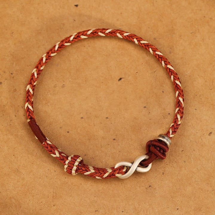 Buddha Stonesハンドメイド999スターリングシルバーエンドレスノットインフィニティシンボル幸運ロープブレスレット