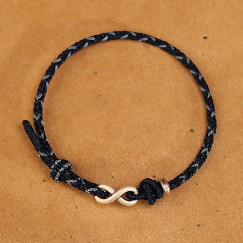 Buddha Stonesハンドメイド999スターリングシルバーエンドレスノットインフィニティシンボル幸運ロープブレスレット