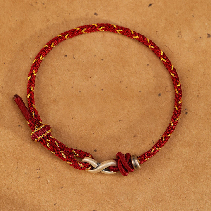 Buddha Stonesハンドメイド999スターリングシルバーエンドレスノットインフィニティシンボル幸運ロープブレスレット