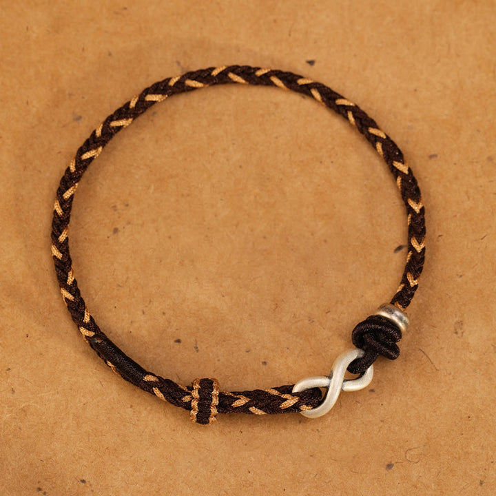 Buddha Stonesハンドメイド999スターリングシルバーエンドレスノットインフィニティシンボル幸運ロープブレスレット