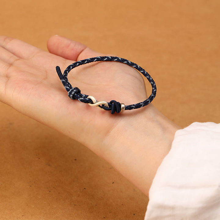 Buddha Stonesハンドメイド999スターリングシルバーエンドレスノットインフィニティシンボル幸運ロープブレスレット