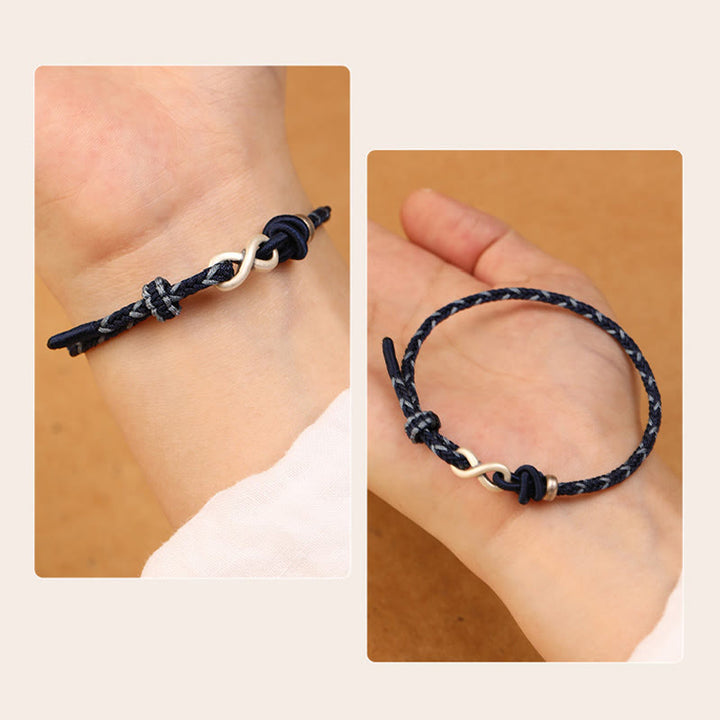Buddha Stonesハンドメイド999スターリングシルバーエンドレスノットインフィニティシンボル幸運ロープブレスレット
