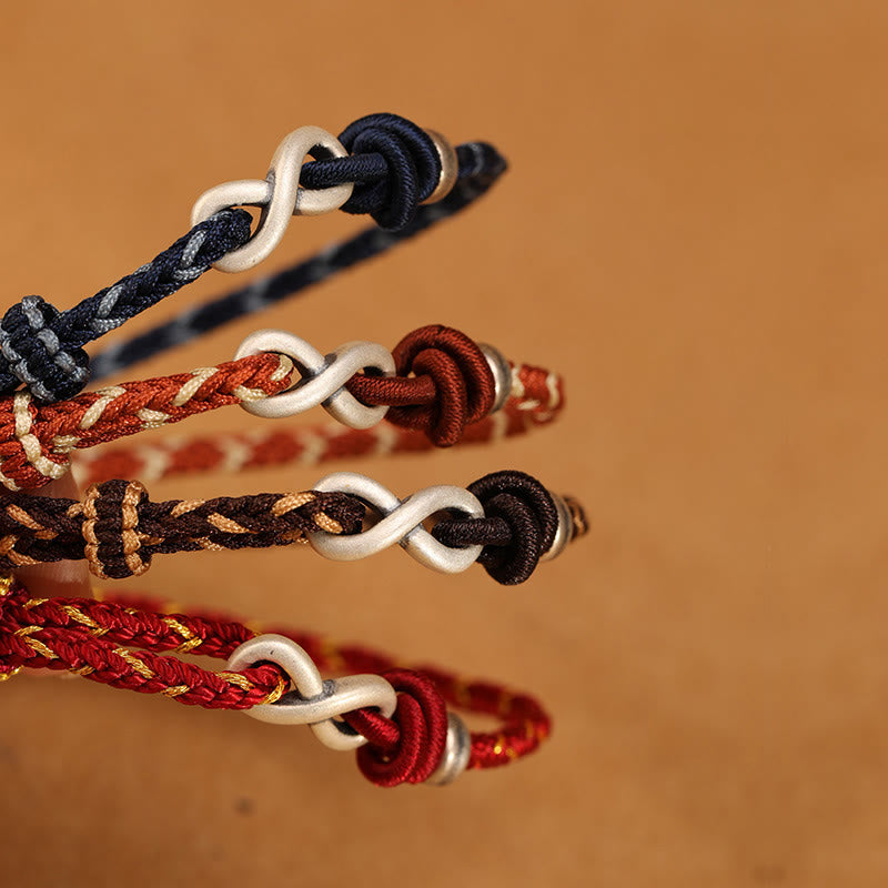 Buddha Stonesハンドメイド999スターリングシルバーエンドレスノットインフィニティシンボル幸運ロープブレスレット