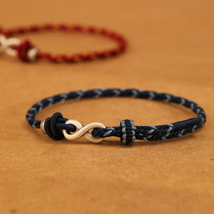 Buddha Stonesハンドメイド999スターリングシルバーエンドレスノットインフィニティシンボル幸運ロープブレスレット