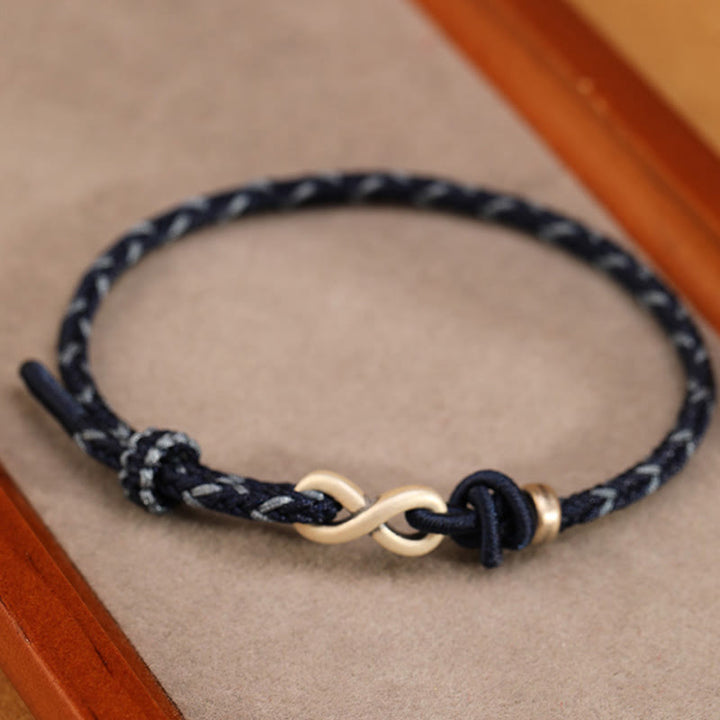 Buddha Stonesハンドメイド999スターリングシルバーエンドレスノットインフィニティシンボル幸運ロープブレスレット
