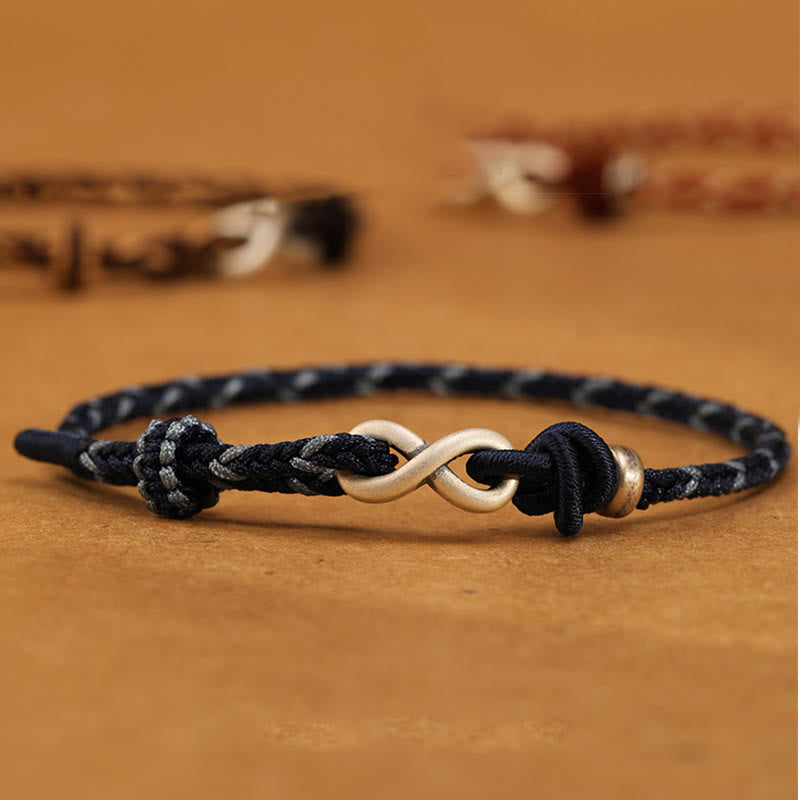 Buddha Stonesハンドメイド999スターリングシルバーエンドレスノットインフィニティシンボル幸運ロープブレスレット