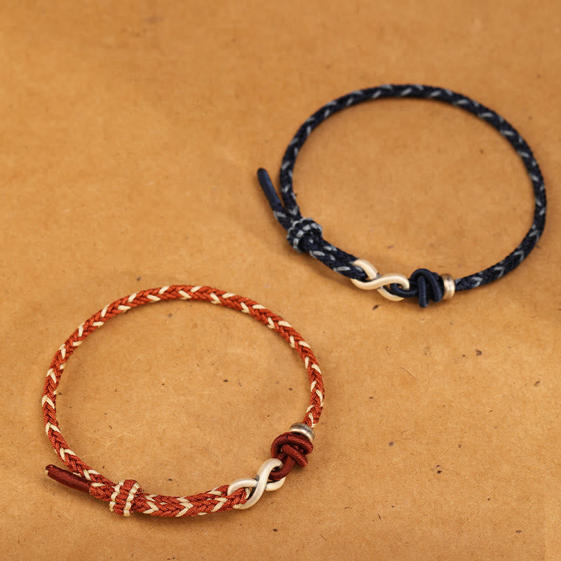 Buddha Stonesハンドメイド999スターリングシルバーエンドレスノットインフィニティシンボル幸運ロープブレスレット