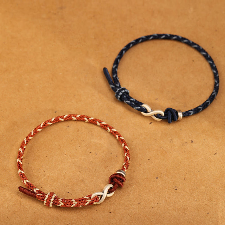 Buddha Stonesハンドメイド999スターリングシルバーエンドレスノットインフィニティシンボル幸運ロープブレスレット