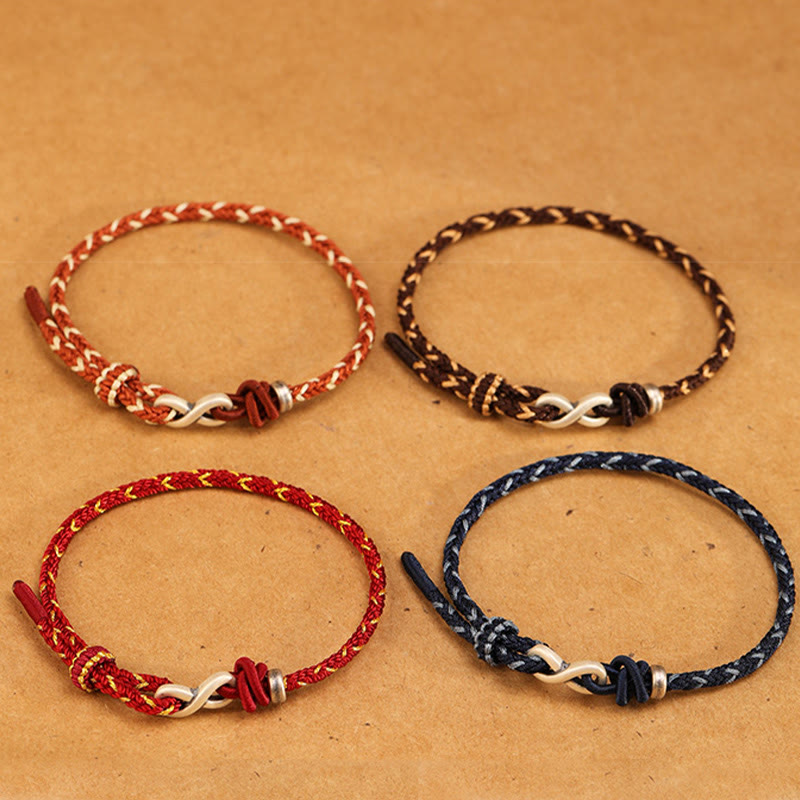 Buddha Stonesハンドメイド999スターリングシルバーエンドレスノットインフィニティシンボル幸運ロープブレスレット - image 1