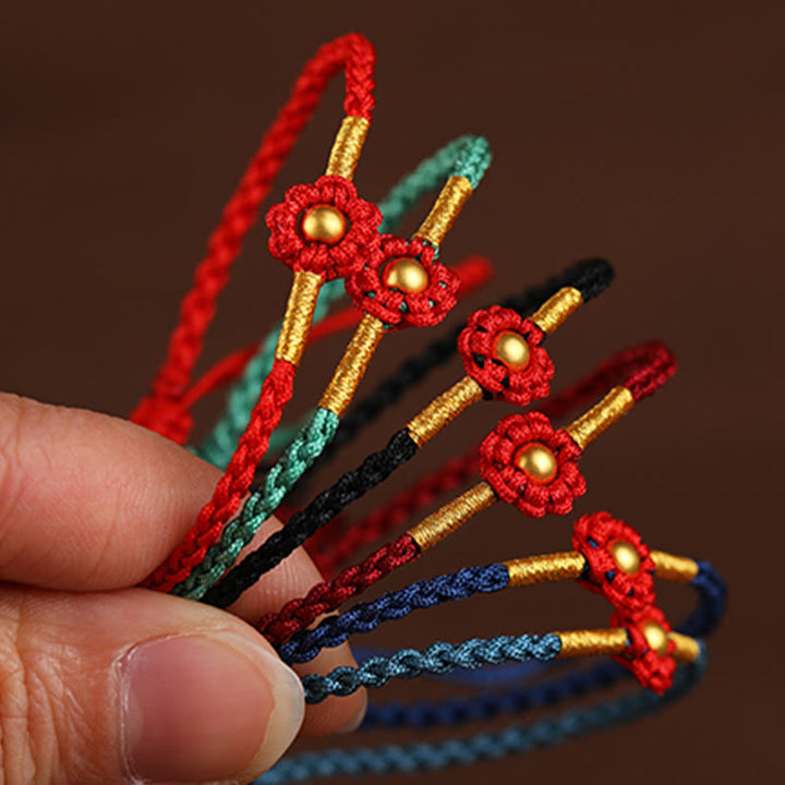 Buddha Stones999ゴールドミニビーズ ハンドメイドフラワーデザイン 幸運の守護ロープブレスレット - image 2