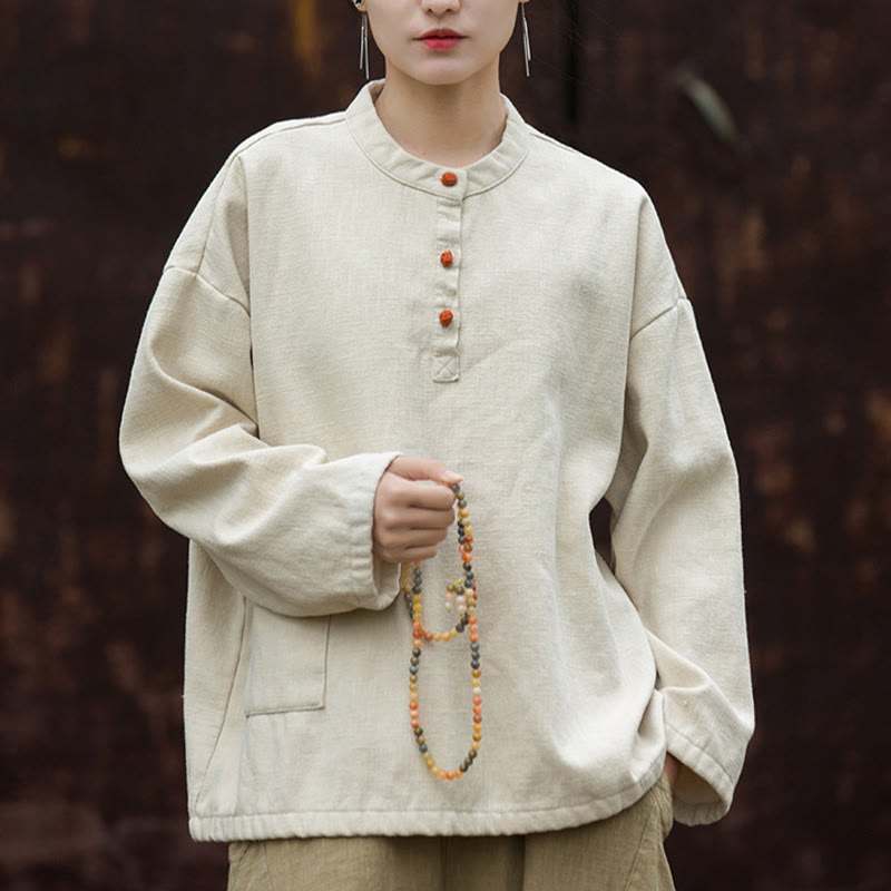 Buddha Stonesレトロ 無地 サーマル 長袖 ラミー リネン レディース シャツ - レモンシフォン - US4-8/10、 UK/AU8-12/14、 EU36-40/42 (F) - image 0