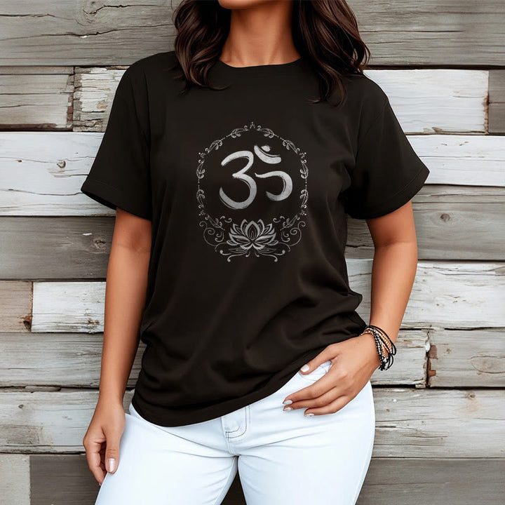 Buddha StonesOM ロータス スケッチ コットン Tシャツ - image 3
