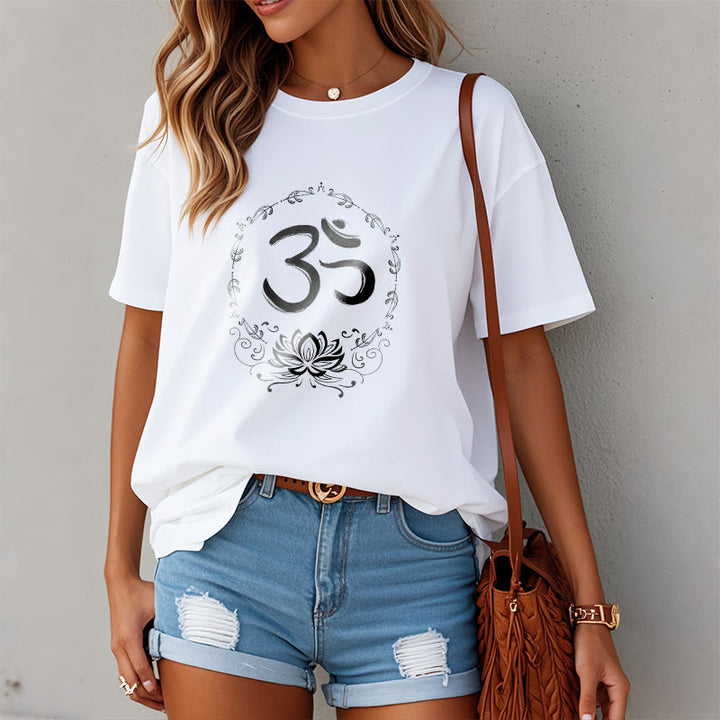 Buddha StonesOM ロータス スケッチ コットン Tシャツ - image 10