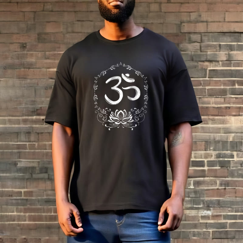 Buddha StonesOM ロータス スケッチ コットン Tシャツ - image 1