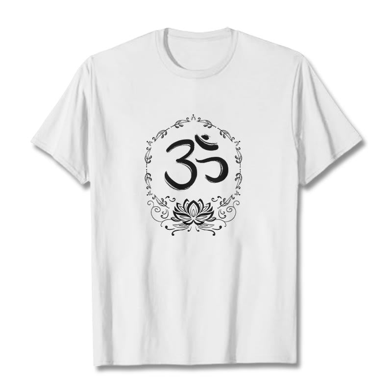 Buddha StonesOM ロータス スケッチ コットン Tシャツ - 白 - 2XL - image 7