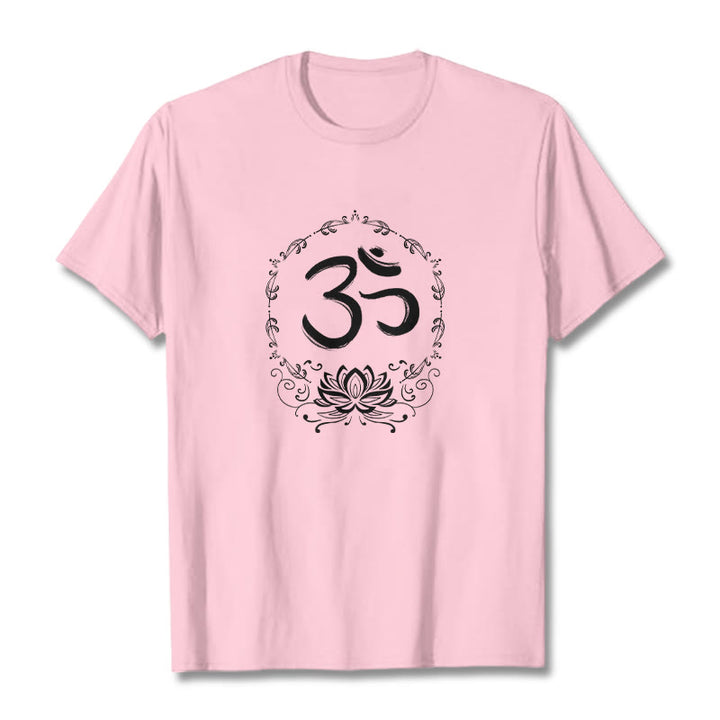 Buddha StonesOM ロータス スケッチ コットン Tシャツ - ライトピンク - 2XL - image 15