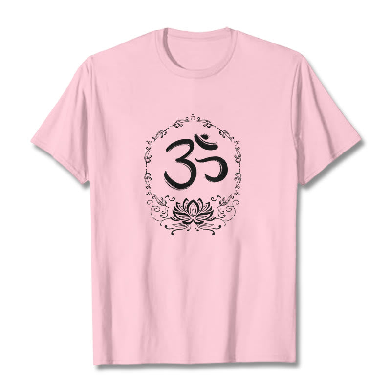 Buddha StonesOM ロータス スケッチ コットン Tシャツ - ライトピンク - 2XL - image 14