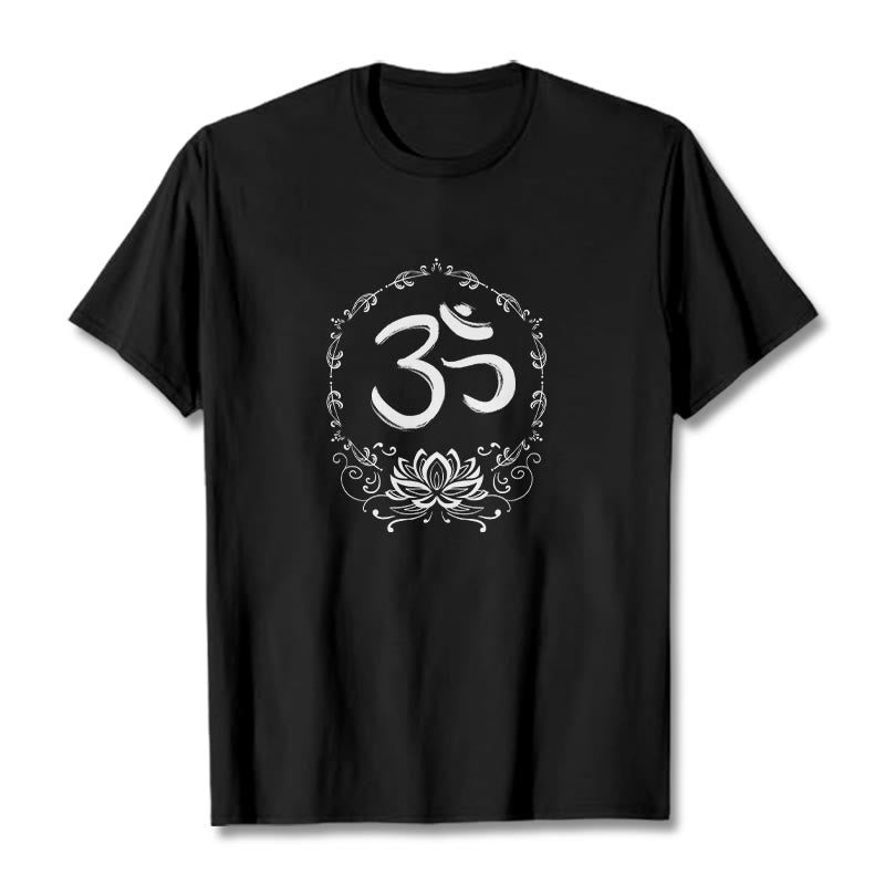 Buddha StonesOM ロータス スケッチ コットン Tシャツ - 黒 - 2XL - image 1