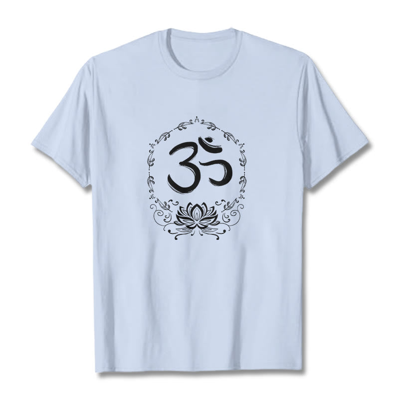 Buddha StonesOM ロータス スケッチ コットン Tシャツ - ライトシアン - 2XL - image 13