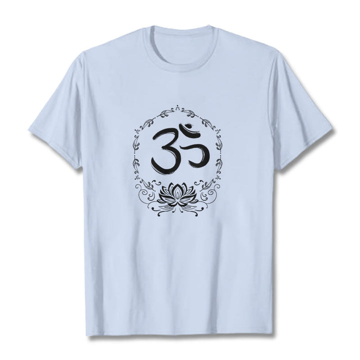 Buddha StonesOM ロータス スケッチ コットン Tシャツ - ライトシアン - 2XL - image 13