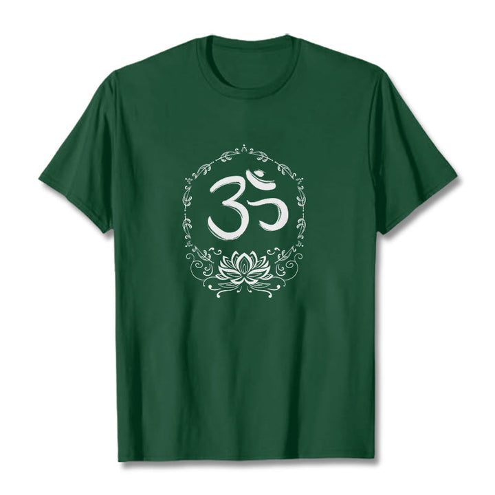 Buddha StonesOM ロータス スケッチ コットン Tシャツ - フォレストグリーン - 2XL - image 6