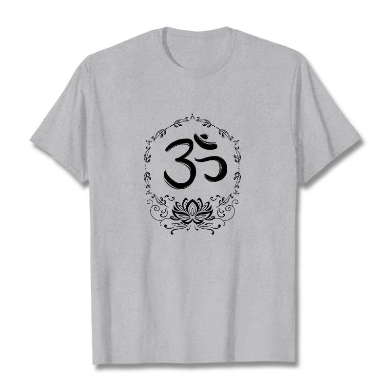 Buddha StonesOM ロータス スケッチ コットン Tシャツ - ライトグレー - 2XL - image 11