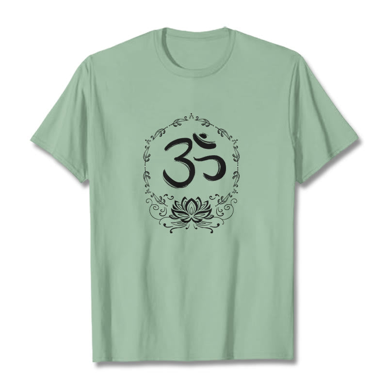 Buddha StonesOM ロータス スケッチ コットン Tシャツ - ペールグリーン - 2XL - image 19