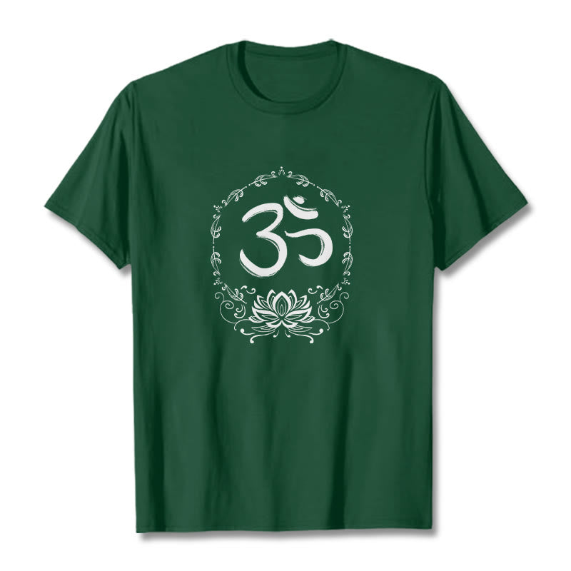 Buddha StonesOM ロータス スケッチ コットン Tシャツ - フォレストグリーン - 2XL - image 5