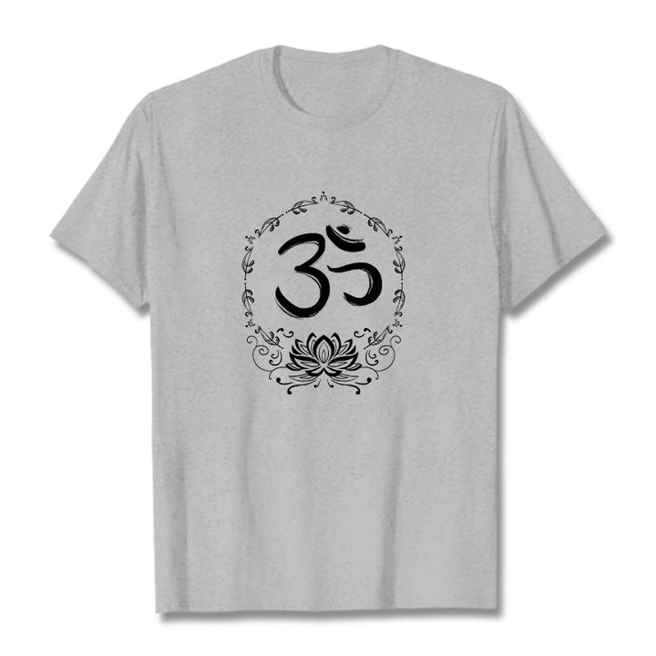 Buddha StonesOM ロータス スケッチ コットン Tシャツ - ライトグレー - 2XL - image 10