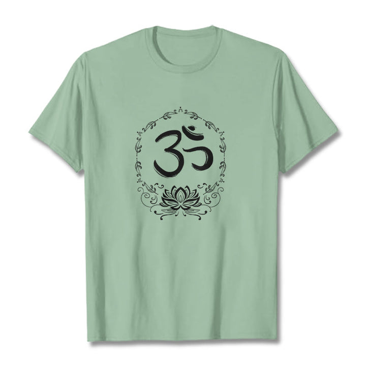 Buddha StonesOM ロータス スケッチ コットン Tシャツ - 淡い緑色 - 2XL - image 18