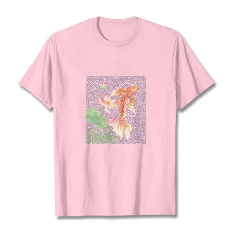 Buddha Stones、鯉、蓮の組み合わせコットンTシャツ - ライトピンク - 2XL - image 18