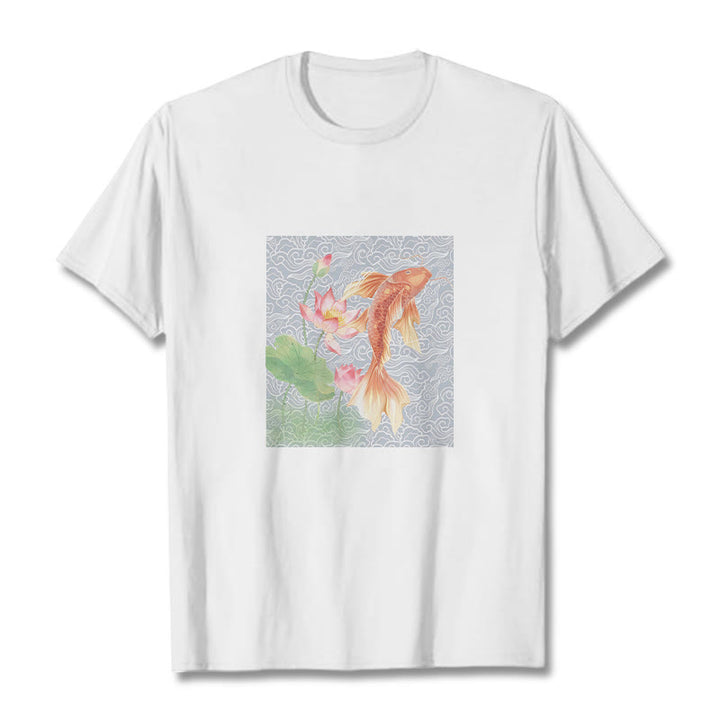 Buddha Stones、鯉、蓮の組み合わせコットンTシャツ - 白 - 2XL - image 3