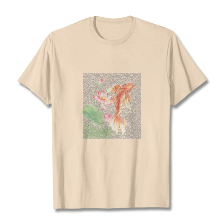 Buddha Stones、鯉、蓮の組み合わせコットンTシャツ - ビスク - 2XL - image 13