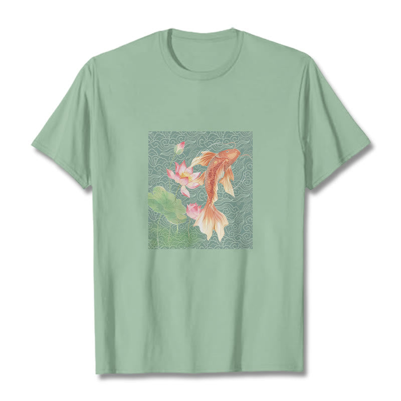 Buddha Stones、鯉、蓮の組み合わせコットンTシャツ - 淡い緑色 - 2XL - image 14