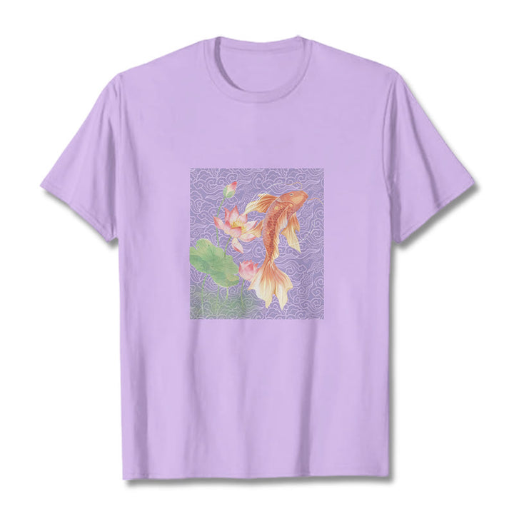 Buddha Stones、鯉、蓮の組み合わせコットンTシャツ - 梅 - 2XL - image 16