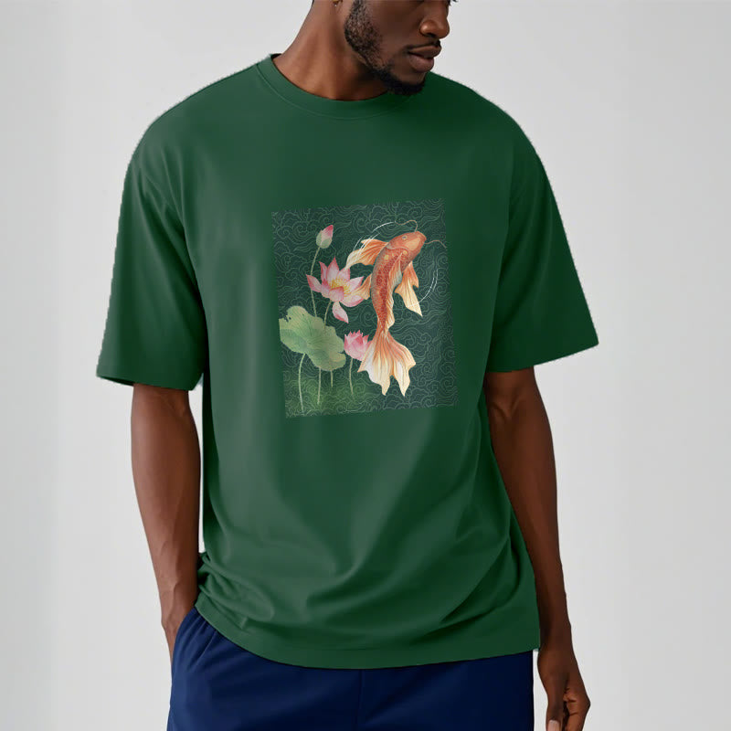 Buddha Stones、鯉、蓮の組み合わせコットンTシャツ - image 11