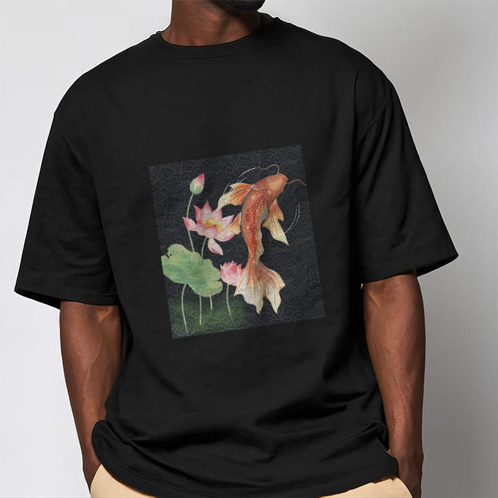 Buddha Stones、鯉、蓮の組み合わせコットンTシャツ - image 9