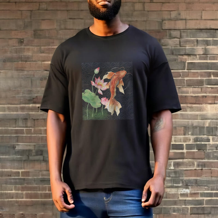 Buddha Stones、鯉、蓮の組み合わせコットンTシャツ - image 6