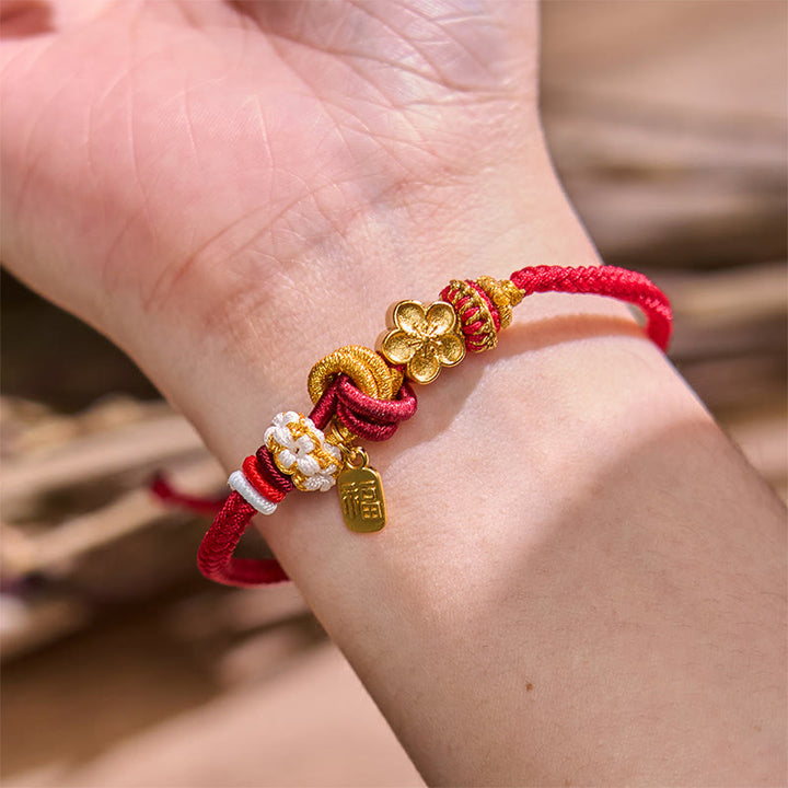 Buddha Stones桃の花 幸福のお守り 幸運 赤い糸のブレスレット