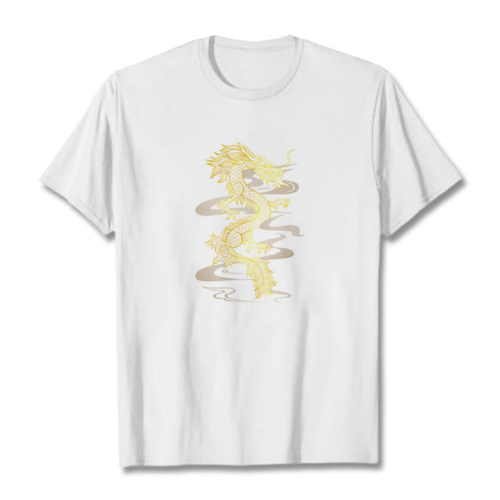 Buddha StonesゴールデンドラゴンコットンTシャツ - 白 - 2XL - image 6