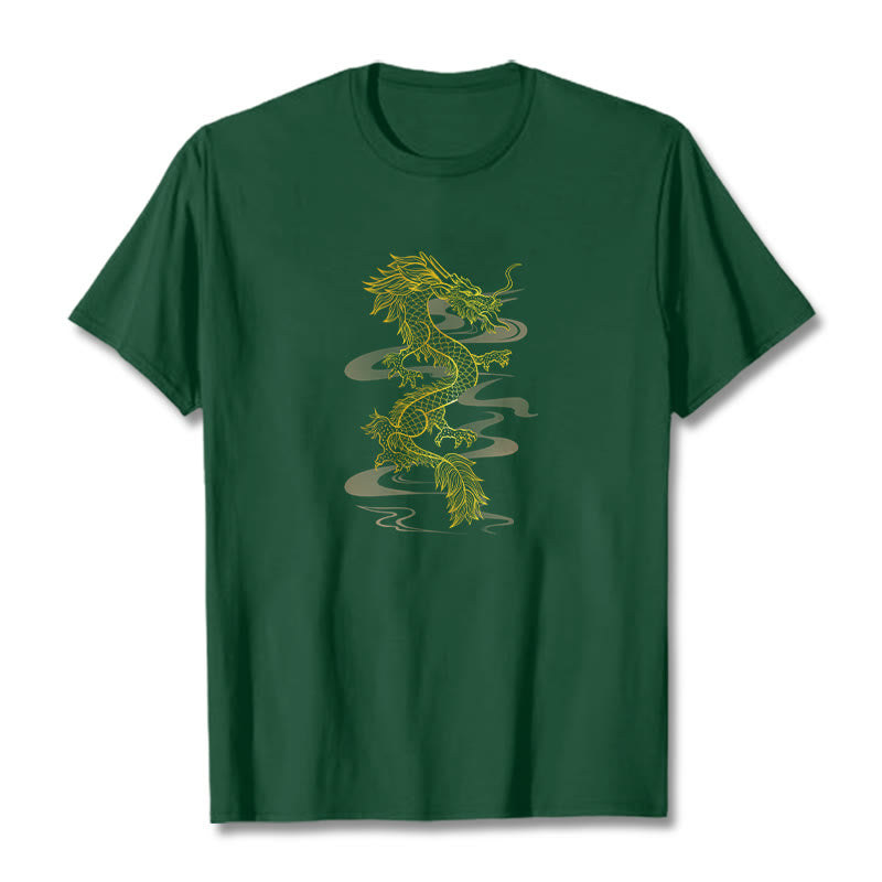 Buddha StonesゴールデンドラゴンコットンTシャツ - フォレストグリーン - 2XL - image 10