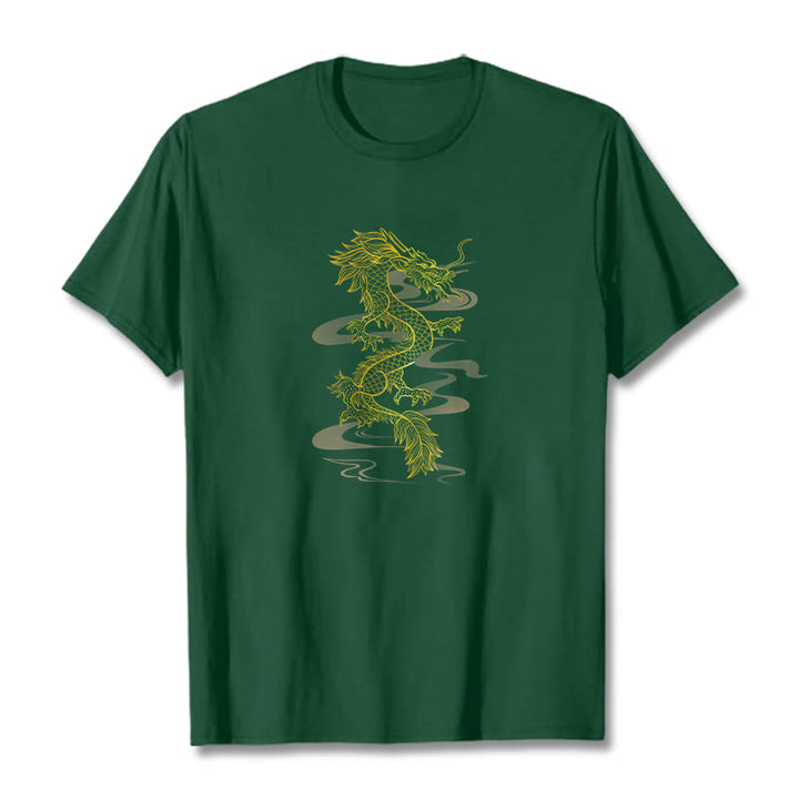 Buddha StonesゴールデンドラゴンコットンTシャツ - フォレストグリーン - 2XL - image 10