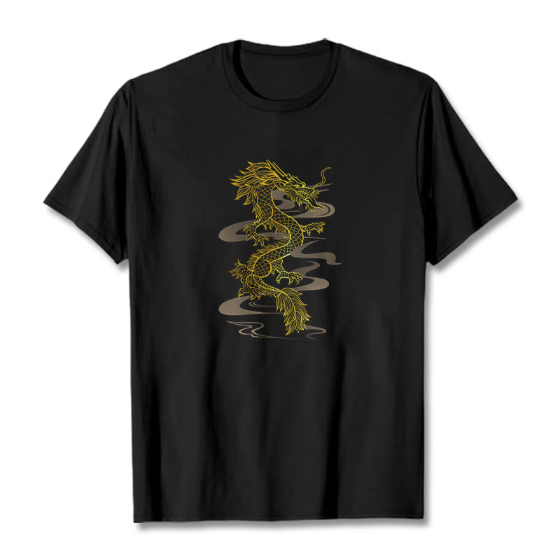 Buddha StonesゴールデンドラゴンコットンTシャツ - 黒 - 2XL - image 0